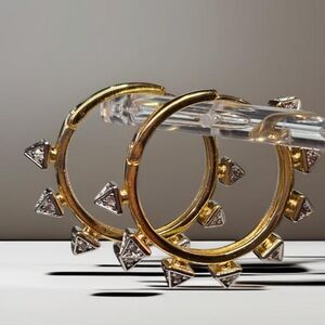 18k Gold Plated Stainless Micro Pave Zircon Crystal Prism Spike Hoop Earrings